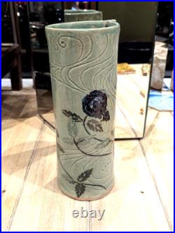 Studio Pottery Carn Style Tall Vase Impressed Mark CT Ceramic Vase 31.5 cm high