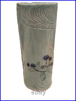 Studio Pottery Carn Style Tall Vase Impressed Mark CT Ceramic Vase 31.5 cm high