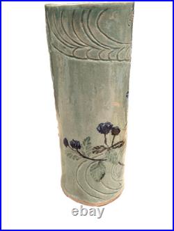 Studio Pottery Carn Style Tall Vase Impressed Mark CT Ceramic Vase 31.5 cm high