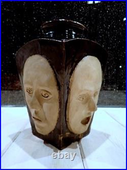 Studio Pottery Face Vase Tenmoku Glaze