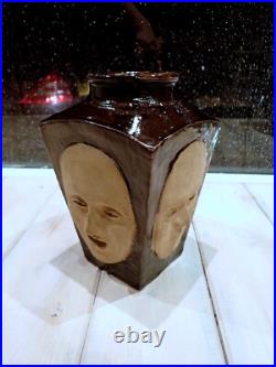 Studio Pottery Face Vase Tenmoku Glaze