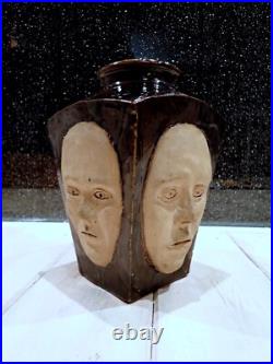 Studio Pottery Face Vase Tenmoku Glaze