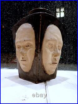 Studio Pottery Face Vase Tenmoku Glaze