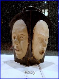 Studio Pottery Face Vase Tenmoku Glaze