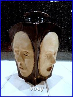 Studio Pottery Face Vase Tenmoku Glaze