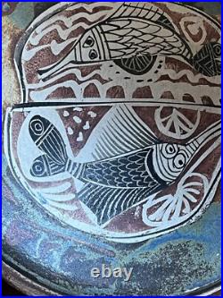 Studio Pottery Footed Bowl painted Mark Modernist influence Stunning Studio Pottery Footed Bowl painted Mark Modernist influence Stunning