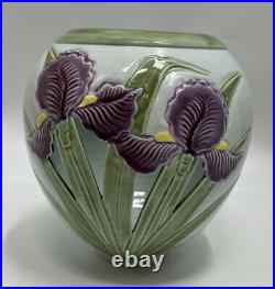 Studio Pottery K. Smallwood Vase with Purple Flowers Vintage 1986