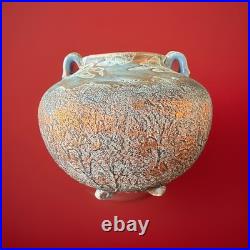 Studio Pottery Large Blue Gold Cauldron