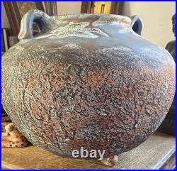 Studio Pottery Large Blue Gold Cauldron