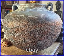 Studio Pottery Large Blue Gold Cauldron