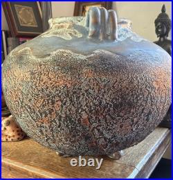 Studio Pottery Large Blue Gold Cauldron