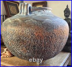 Studio Pottery Large Blue Gold Cauldron