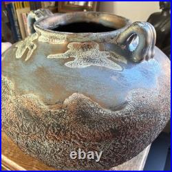 Studio Pottery Large Blue Gold Cauldron