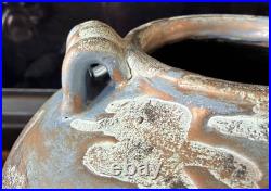 Studio Pottery Large Blue Gold Cauldron