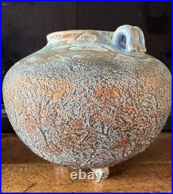 Studio Pottery Large Blue Gold Cauldron