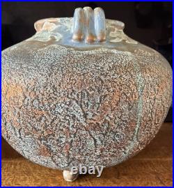 Studio Pottery Large Blue Gold Cauldron