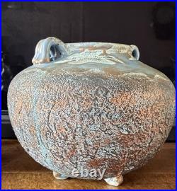 Studio Pottery Large Blue Gold Cauldron