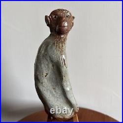 Studio Pottery Monkey Sculpture Heavy Beautiful Rare Piece 17cm Tall