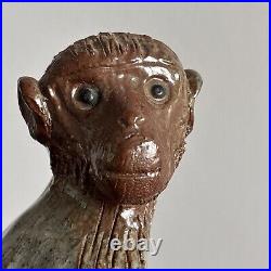 Studio Pottery Monkey Sculpture Heavy Beautiful Rare Piece 17cm Tall