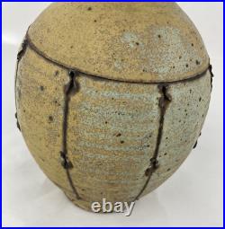 Studio Pottery Ovoid Beige Brown Vase Impressed Maker Mark