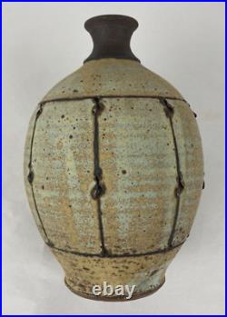 Studio Pottery Ovoid Beige Brown Vase Impressed Maker Mark