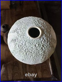 Studio Pottery Seed Pod Style Vase In Blue / Grey Volcanic Glaze By Andrew Palin