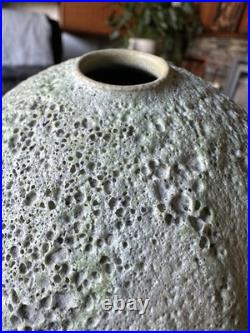Studio Pottery Seed Pod Style Vase In Blue / Grey Volcanic Glaze By Andrew Palin