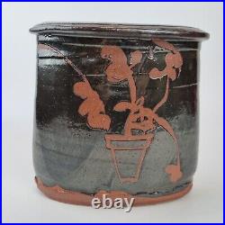 Studio Pottery Signed French Vase Brown Glaze Flowers Mark 20cm Pierre Dutertre