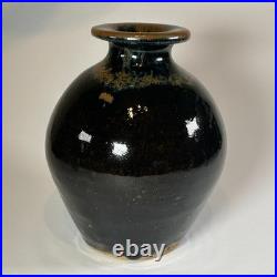 Studio Pottery Vase Black & Brown Glaze Trevor Corser 17cm high Stoneware