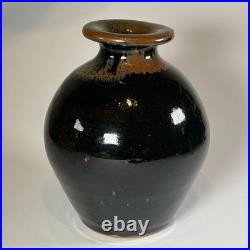 Studio Pottery Vase Black & Brown Glaze Trevor Corser 17cm high Stoneware