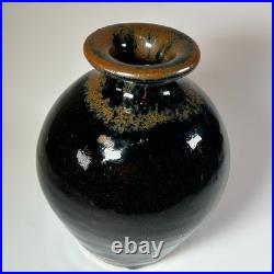 Studio Pottery Vase Black & Brown Glaze Trevor Corser 17cm high Stoneware