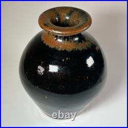 Studio Pottery Vase Black & Brown Glaze Trevor Corser 17cm high Stoneware