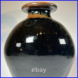 Studio Pottery Vase Black & Brown Glaze Trevor Corser 17cm high Stoneware