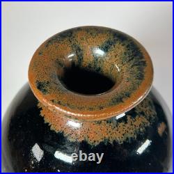 Studio Pottery Vase Black & Brown Glaze Trevor Corser 17cm high Stoneware