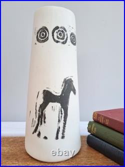 Studio Pottery Vase Signed Melina Xenaki Handmade Lino-Cut, Cycladic Horse Motif