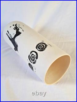 Studio Pottery Vase Signed Melina Xenaki Handmade Lino-Cut, Cycladic Horse Motif