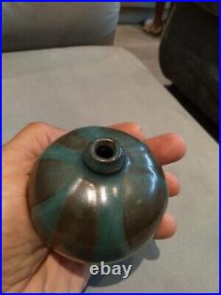 Studio Pottery Vase Thomas Fetter Mcm. Signed Art Pottery Squat Vase 1960s Studio Pottery Vase Thomas Fetter Mcm. Signed Art Pottery Squat Vase 1960s