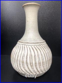 Studio Pottery Vase Unmarked With Incised Fluted decoration 20 cm tall #2657