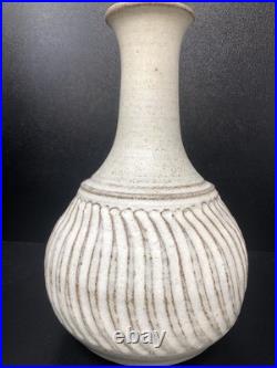 Studio Pottery Vase Unmarked With Incised Fluted decoration 20 cm tall #2657