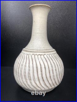 Studio Pottery Vase Unmarked With Incised Fluted decoration 20 cm tall #2657