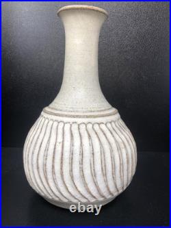 Studio Pottery Vase Unmarked With Incised Fluted decoration 20 cm tall #2657