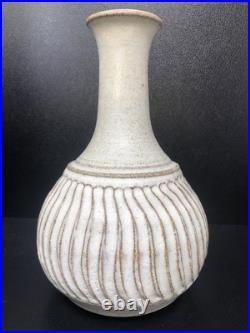 Studio Pottery Vase Unmarked With Incised Fluted decoration 20 cm tall #2657