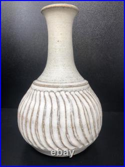 Studio Pottery Vase Unmarked With Incised Fluted decoration 20 cm tall #2657