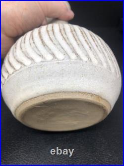Studio Pottery Vase Unmarked With Incised Fluted decoration 20 cm tall #2657
