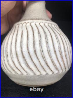 Studio Pottery Vase Unmarked With Incised Fluted decoration 20 cm tall #2657