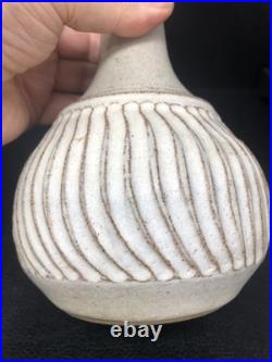 Studio Pottery Vase Unmarked With Incised Fluted decoration 20 cm tall #2657