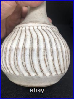 Studio Pottery Vase Unmarked With Incised Fluted decoration 20 cm tall #2657