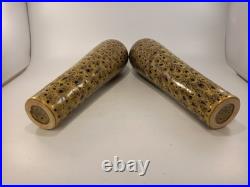 Studio Pottery Vases Brown Beige Speckled Set of 2 Vintage 12.5 Tall Ex Con