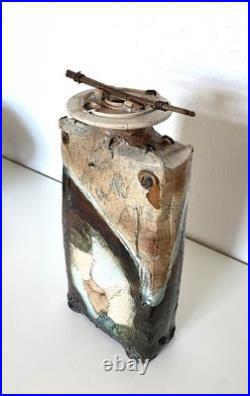 Studio ceramic Raku bottle and stopper by Marc Adriaenssen