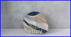 Studio pottery sculptural clay flat vessel Ben Arnup style signed TW slab built Studio pottery sculptural clay flat vessel Ben Arnup style signed TW slab built